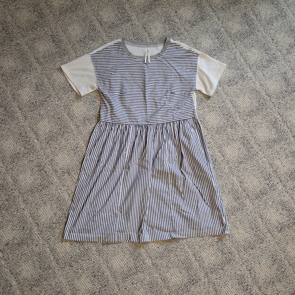 Anthropologie Blue and Cream Striped Mini Dress